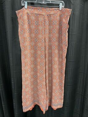 Max Studio Boho Wide Leg Cropped Pants in Coral Print